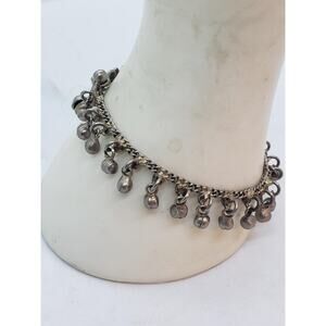 Vtg Siam Silver Ball Charm Bracelet Anklet Chain Boho Dangle Adjustable